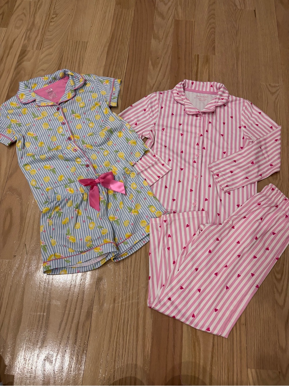 Girls Two-Piece Pajama Set - Pink Stripe Heart & Blue Lemon Short Set